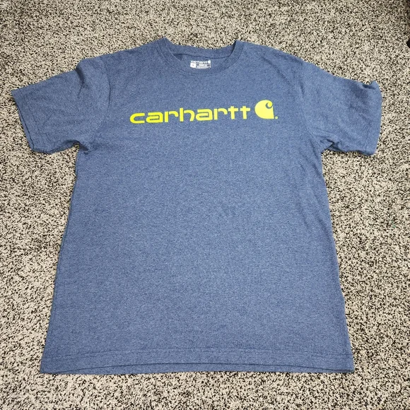 Carhartt Mens Medium Navy Blue/ Green Carhartt Logo Loose Fit Short Sleeve Shirt - Picture 2 of 8